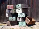 photo of a stack of wooden grape crates
