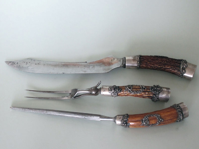 3-Pc. Sterling and Antler Carving Set  C.1900