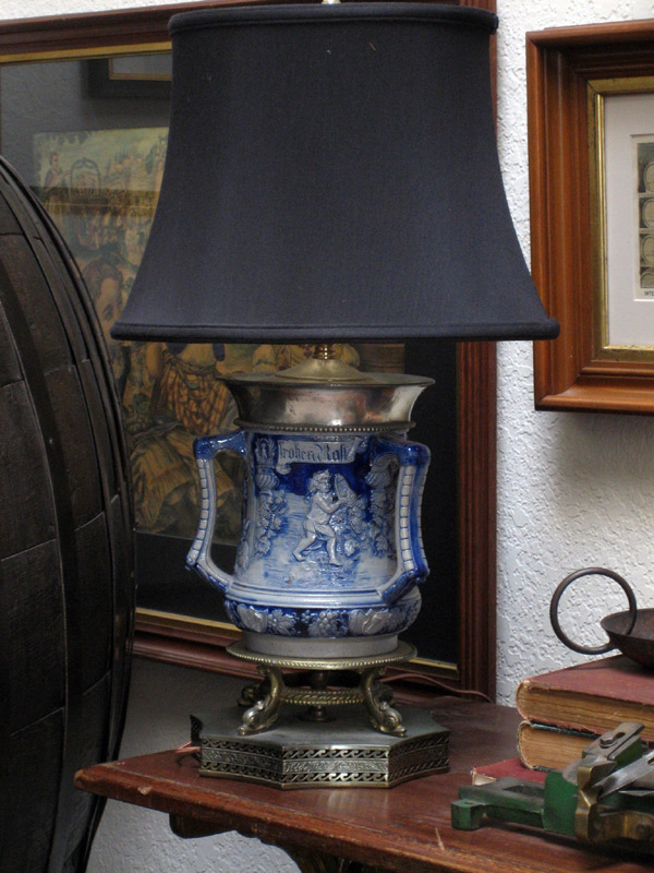 Mettlach Wine Motif Tankard Lamp