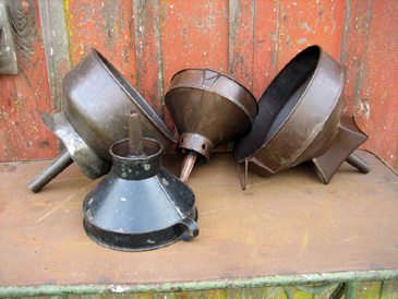 large photo of vintage funnels